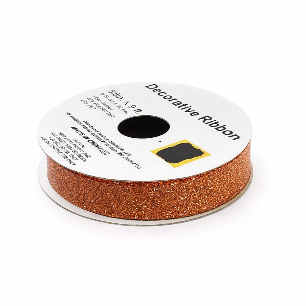 Orange Glitter Decorative Ribbon 5/8" x 9' Halloween 55% Polyester 45% PET NEW